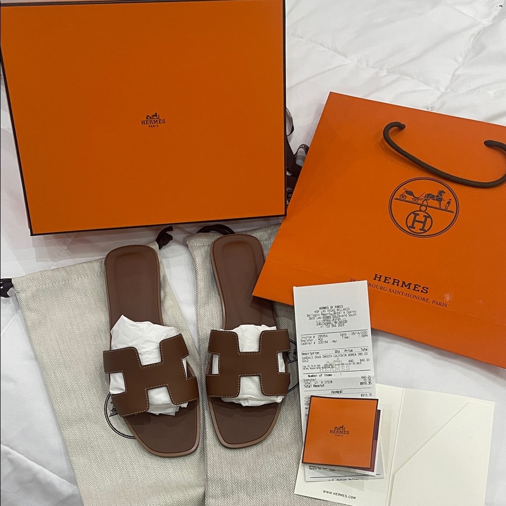 HERMES Oran Sandals- Brown